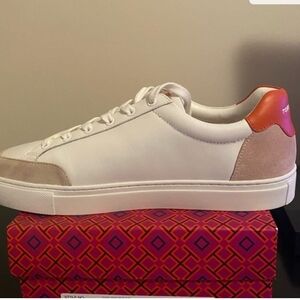 Tory Burch White and Orange Sneakers
